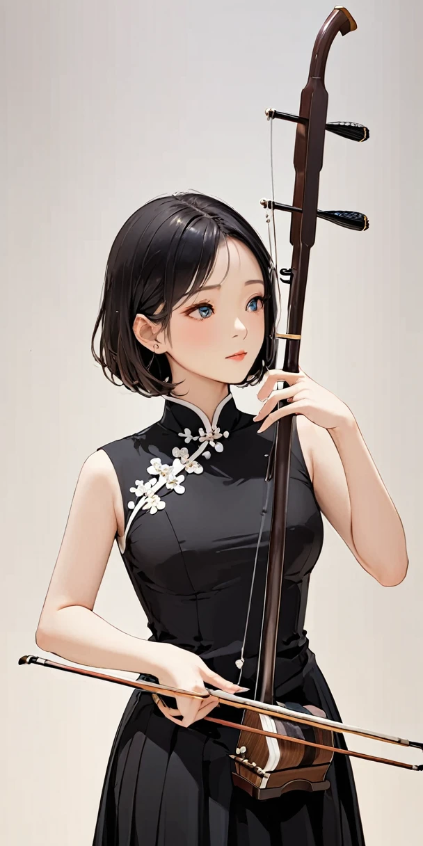 1 Girl,short hair,play erhu,Holding Erhu,,, (((masterpiece,best quality))),((Good structure,Good composition,Good atomicity)), ((Clear, The original,beautiful)),