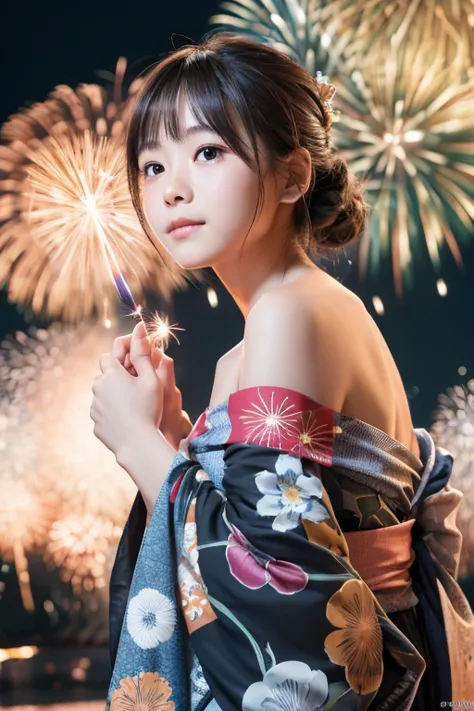 ((yukata))、((Off the shoulder))、Anatomically completely correct:1.4, 5. Beautiful Fingers:1.4, 
日本人の15 years oldの女の子1人, , Accura...