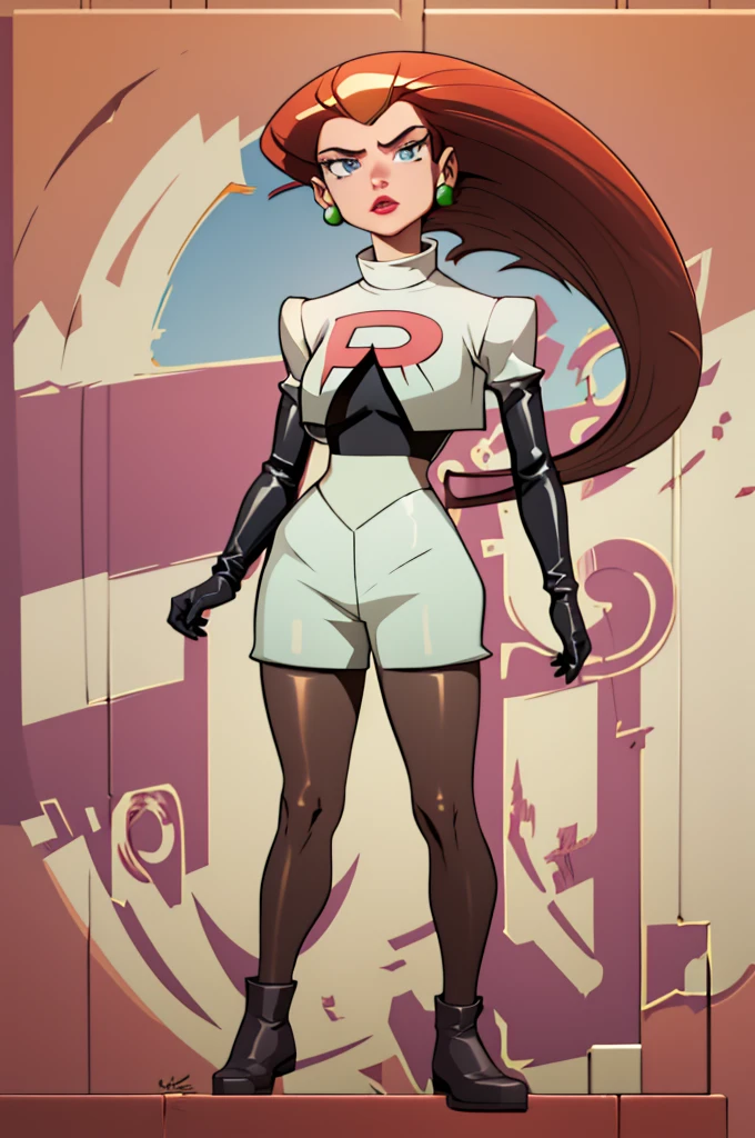 masterpiece, best quality), 1girl,   jessie, team rocket, brown pantyhose,  boots,  sun shiny day 