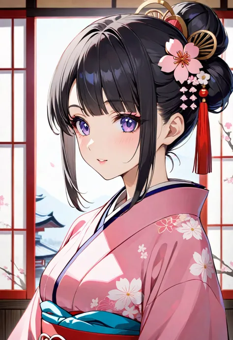 create an image of a beautiful 21-year-old japanese princess. she must have straight black hair tied in a traditional japanese b...