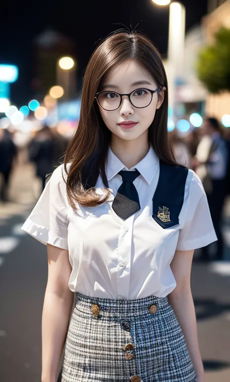 (A gorgeous Chinese lady, age 28, professional high-school lecturer & art director, wearing trendy office attire, blazers, sky-b...