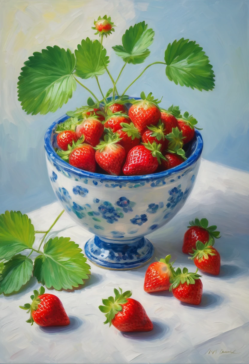 (8k, Highest quality, masterpiece)，{Realistic, RAW Photos, Super Fine Clear, Impressionist painting, (Impressionist paintingの影響を受けた, Influenced by Monet, Still life, (One capsule:1.6)Strawberry painting:1.4)}, Simple Background, peacefulness, Solemn