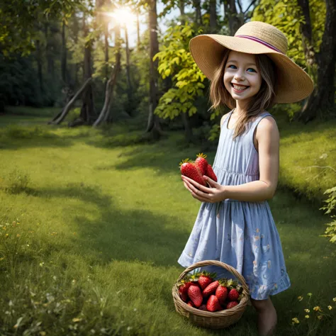 strawberry, detailed strawberry, strawberry field, 1 girl, girl in strawberry field, beautiful girl, beautiful girl in strawberr...