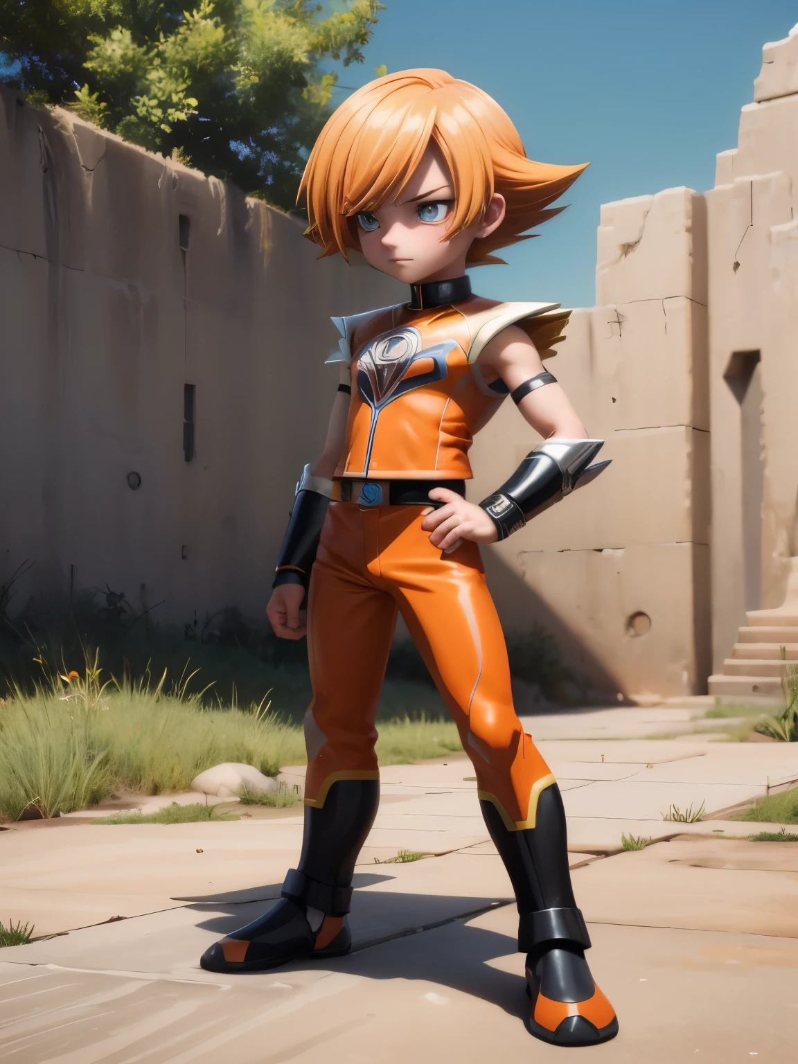 Gender: male
Eye color: orange
Physical appearance: handsome,13 years old teenage boy,has a tube oxygen, 
Description: rebellious, artistic,power ranger style, and cynical.