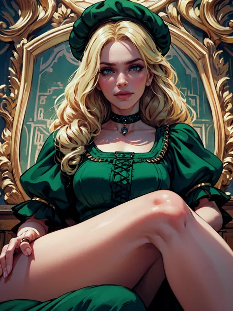 {-erro_de_anatomia:1.0} woman 40 years old, victorian clothes, (green dress), a woman (johanna constantine), very long blond hai...