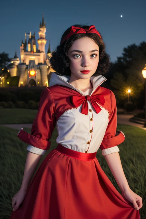 ((masterpiece:1.2), best quality, highres, ultra-detailed), solo, 1girl, (SnowPrincessw,snowwhite from disney,beautiful skin:1.2),(drooping eyes:1.4), (14 years old,small breasts,brown eyes,large eyes,black hair,retro curly bob:1.1),elegant face,(red headband with a red ribbon in the center:1.3),
princess,red cloak,(dress,skirt), cowboy shot,
looking at viewer, (outdoor,at night,castle:1.2) 