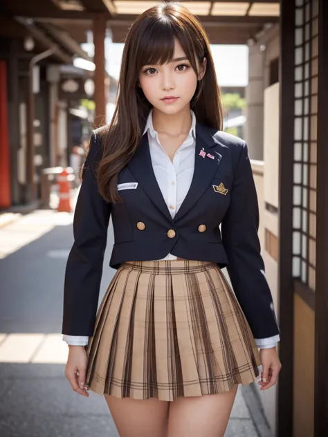 product quality,1 girl,cowboy shot,front view,young and pretty girl in japan,during the day, schoolgirl uniform,blazer,wearing, ...