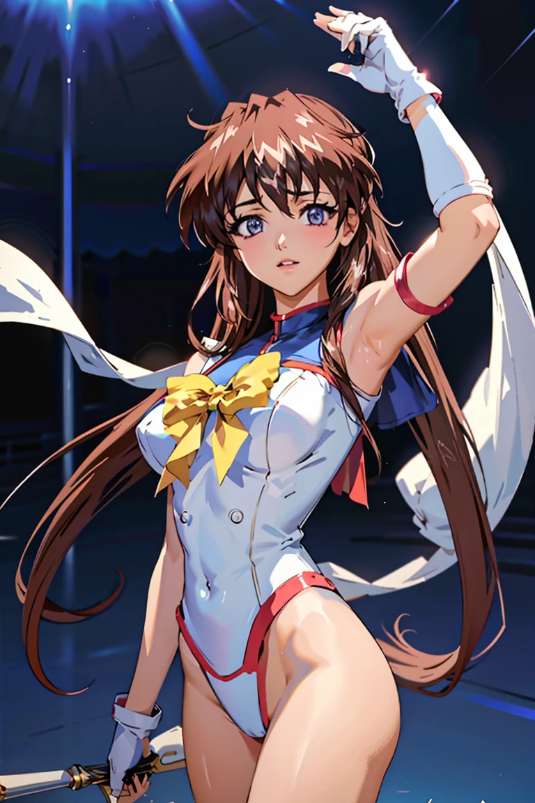 Opening a Crack,AnimeRealistic eyes,Highest quality, High resolution,  (Smooth texture:0.75, Realistic texture:0.65, Realistic:1.1, Anime CG style)),High cut leotard,High Leg,TRUE BLUE,Kanzaki Aoi,suzuki aim,Suzuki Mirano,whole body！Sailor Moon,Knee-high boots,sailor moon,white long glove