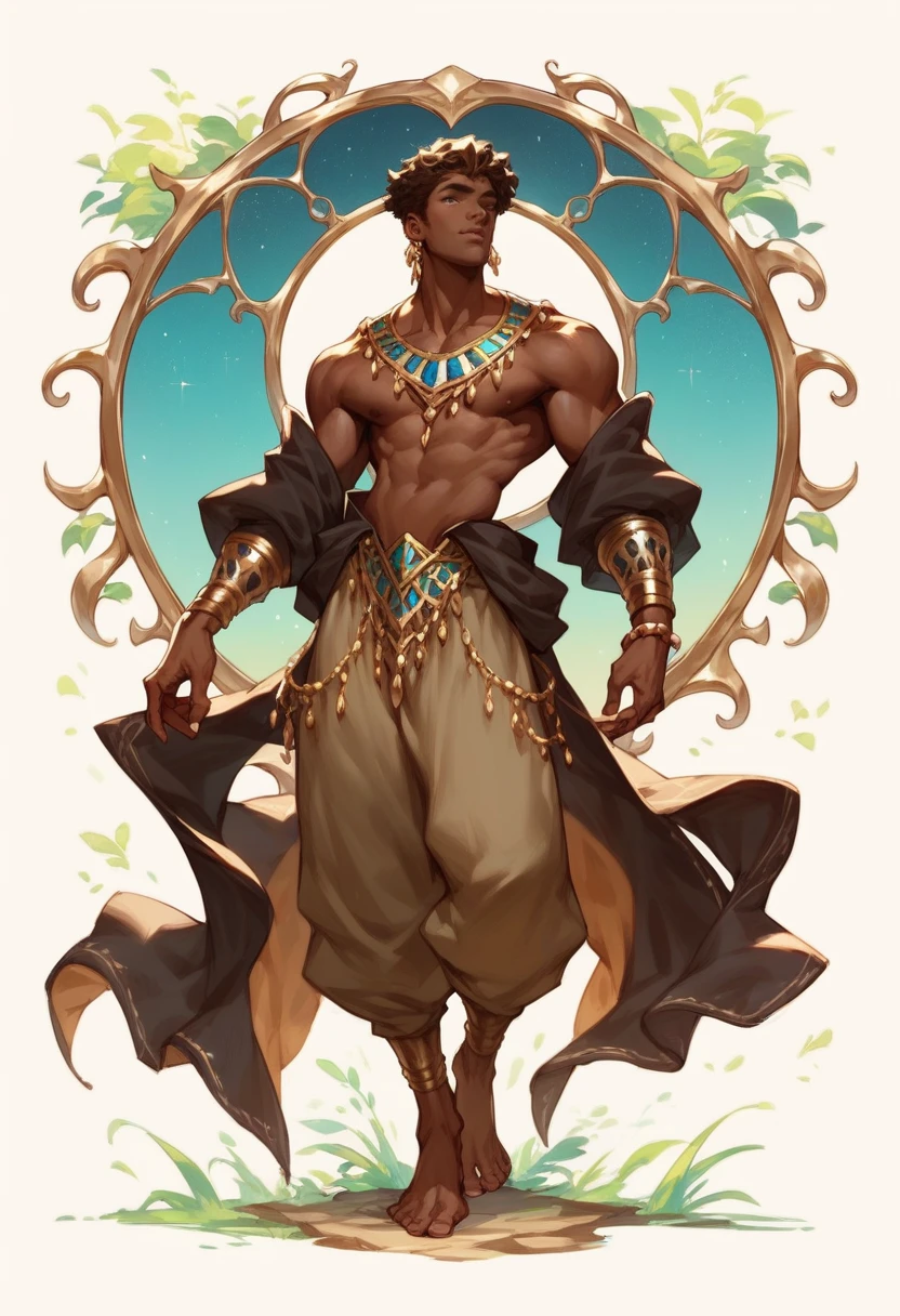 score_9, score_8_up, score_7_up, tall black man, african, bodybuilder, brown skin, very handsome, thick chest, small waist, wearing exotic clothing, stylized arabian clothes, fantasy persian costume, fantasy art, full body, 