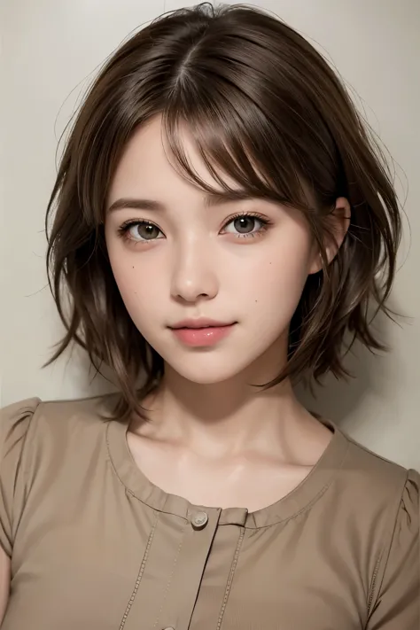 Masterpiece hyperrealist & Photorealistic beautiful girl, Realistic Skin, Light brown short hair,Punk Girl, Little Smile、(head s...