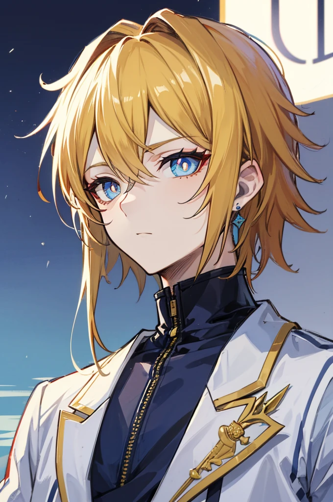 초상화, Face_through_torso, arcanepunk, 1man, Solo, royalty(prince), handsome guy, golden hair, benevolent_face(sky_blue_eyes(spade shaped_pupils), sharp eyes, half closed_eyes), royal suit