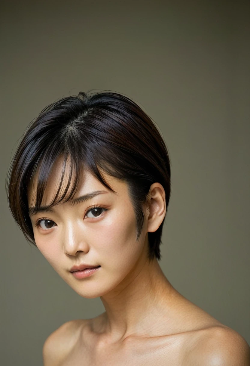 Highest quality, masterpiece, (nsfw), Japanese women, boyish, short hair, Neutral Face