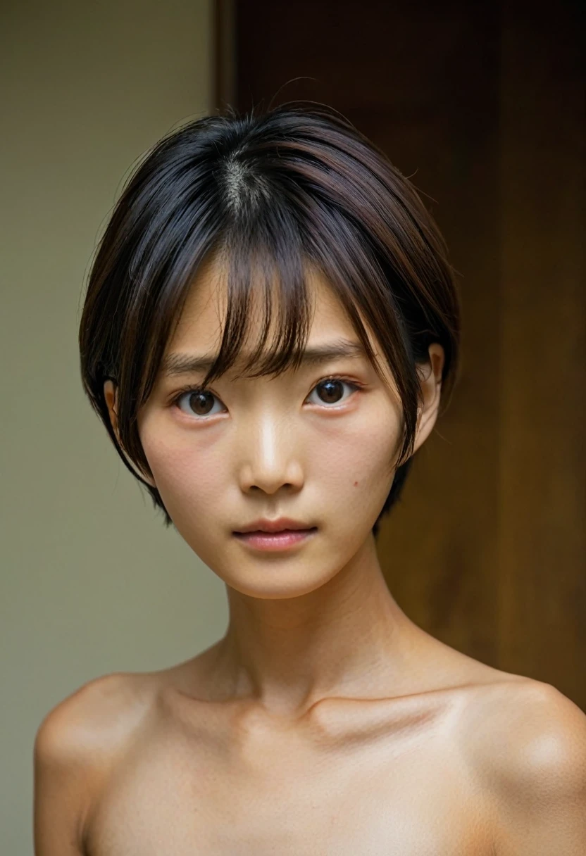 Highest quality, masterpiece, (nsfw), Japanese women, boyish, short hair, Neutral Face, 10years old,