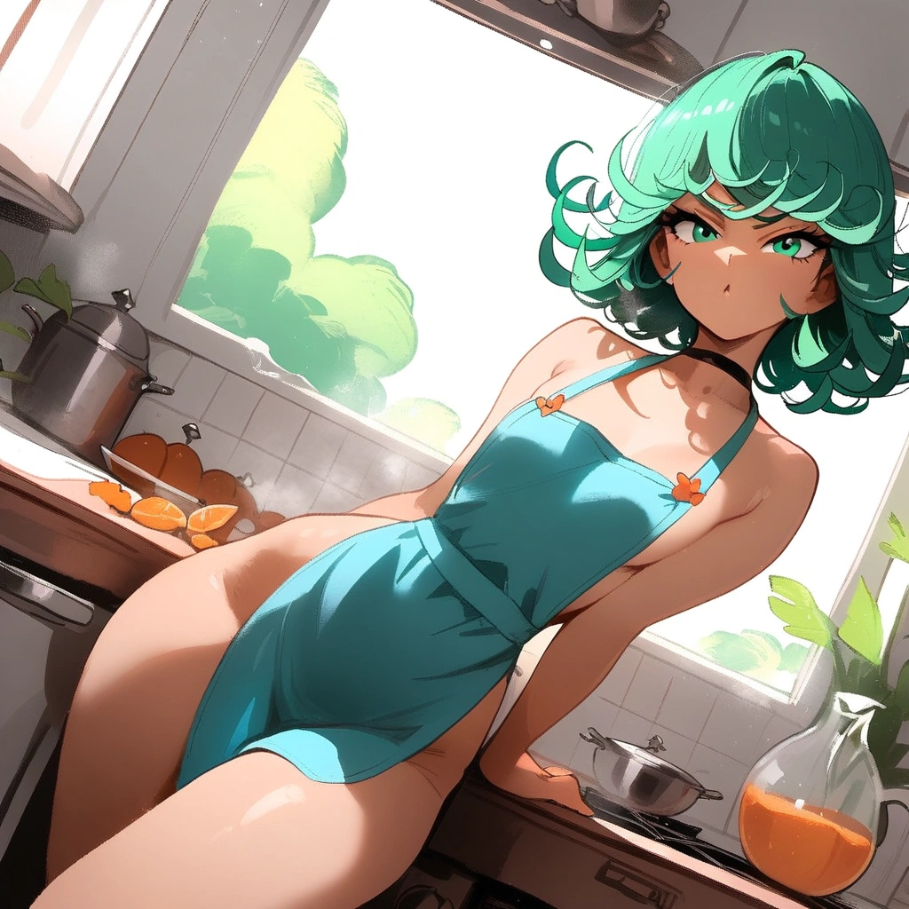 1girl, tatsumaki, one-punch man
\\\\\ masterpiece, best quality, newest ///// nyantcha, khyle, cutesexyrobutts \\\\\ thin waist, solo, sky, clouds, cropped legs, angry, day, looking at viewer, dutch angle, naked apron, kitchen, sit on kitchen table