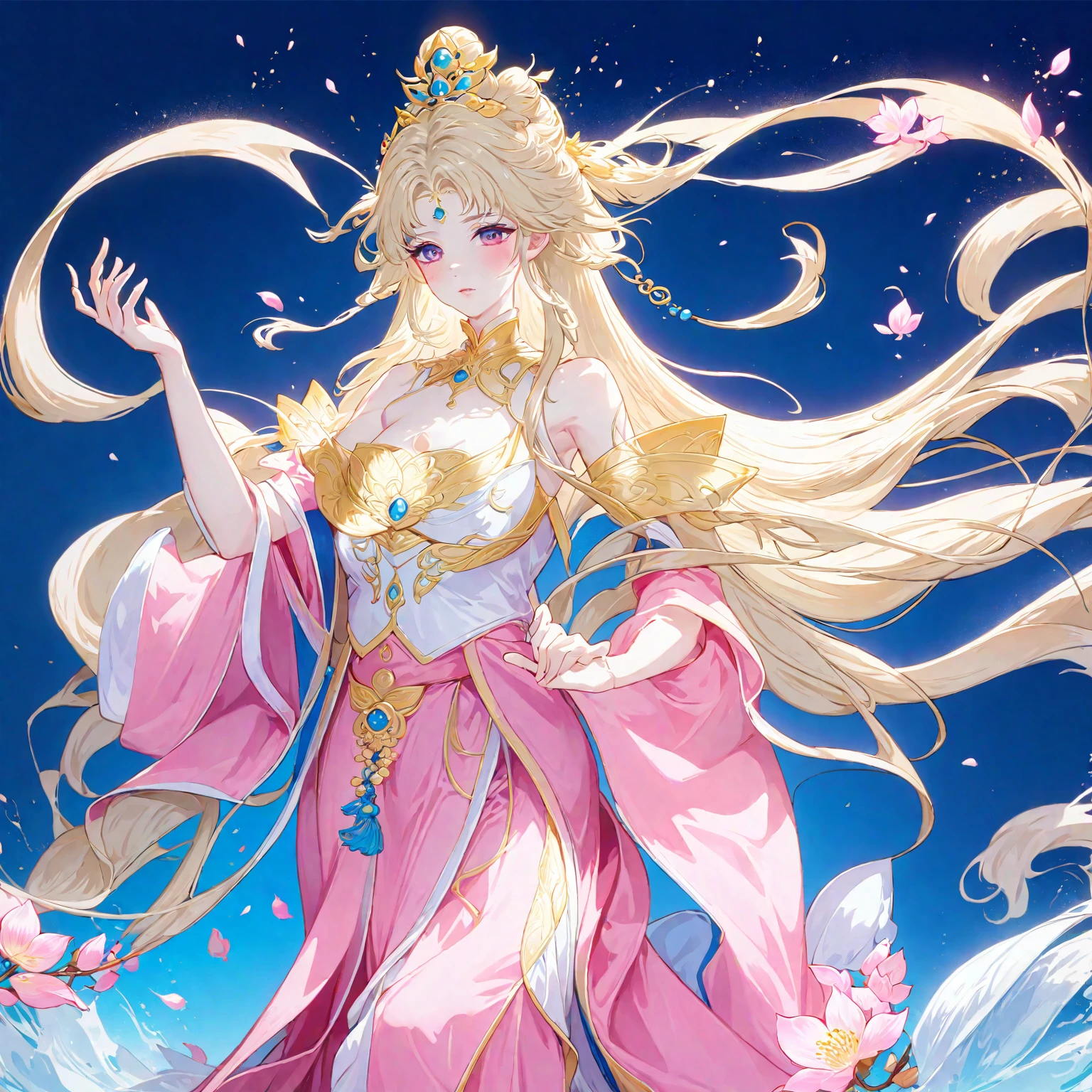 anime girl in a pink dress with a long flowing hair, a beautiful fantasy empress, ((a beautiful fantasy empress)), anime goddess, full body xianxia, heise jinyao, palace ， a girl in hanfu, flowing hair and long robes, gilded lotus princess, highly detailed exquisite fanart, keqing from genshin impact, cute anime waifu in a nice dress