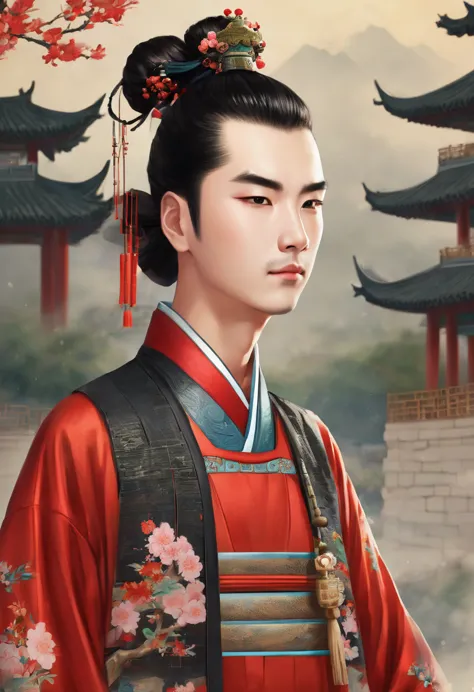 men wearing ancient chinese clothes and with ancient chinese hairstyles