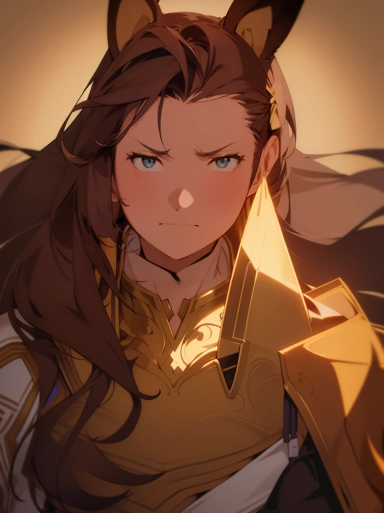 Handsome man , tall, lean ,((muscular body:1.1)) , ((has facial stubble:1.1)) , ((brown hair:1.1)) , ((long hair:1.3)) , golden eyes , masculine  ,((male:1.2)),age 32,   ((fox ears,fox ears on head:1.2)), hair in a ponytail, 
