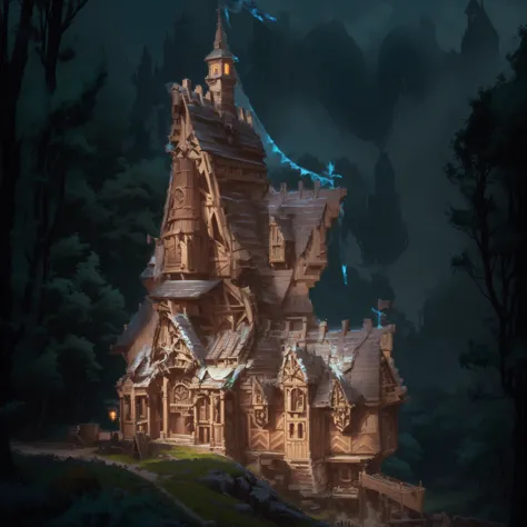 close-up of the house，there is a flag on it, fantasy architecture, giant medieval tower concept art,concept art is very detailed...