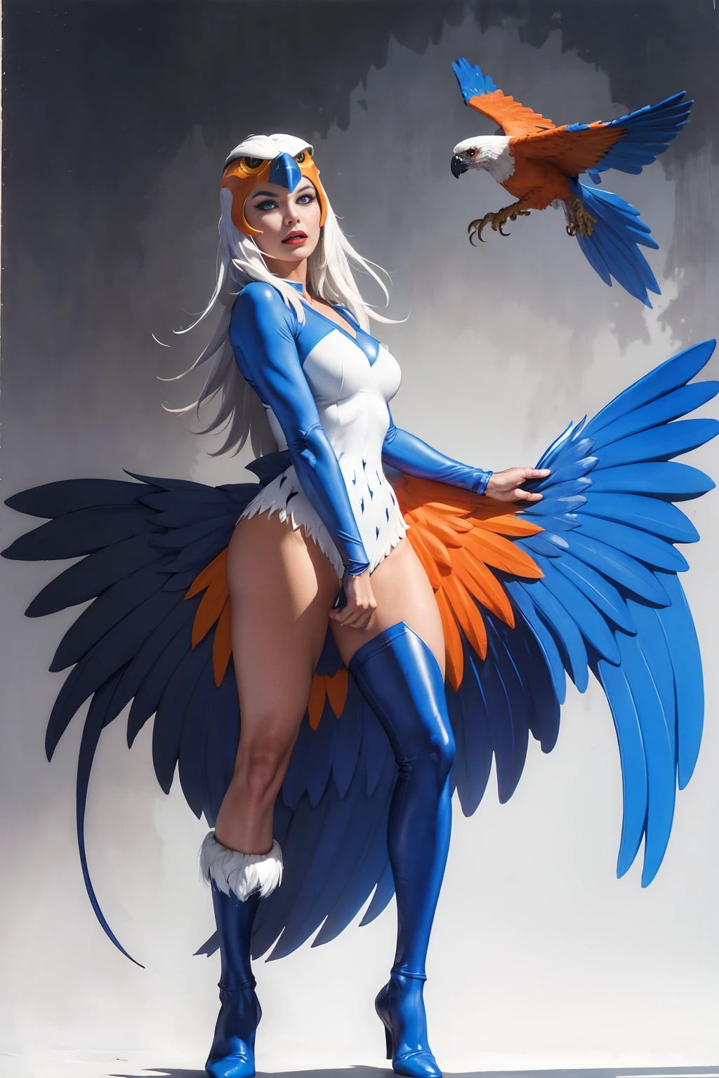 ((Full body photo,standing, feet on the ground)), straight-on,pose,looking at viewer,solo, BREAK, 
CARTOON_Sorceress_heman_90s_ownwaifu, www.ownwaifu.com,
breasts, long hair, medium breasts, white hair, lips, makeup, lipstick, blue eyes, monster girl, nose, red lips, animification, 
wings, feathered wings, feathers, white hair, angel wings, white wings, harpy, leotard, winged arms, bird, bird wings, helmet, multiple wings, 
BREAK, official art,extremely detailed CG unity 8k wallpaper, perfect lighting,Colorful, Bright_Front_face_Lighting,shiny skin, (masterpiece:1.0),(best_quality:1.0), ultra high res,4K,ultra-detailed, photography, 8K, HDR, highres, (absurdres:1.2), Kodak portra 400, film grain, blurry background,(vibrant_color:1.2),professional photograph,