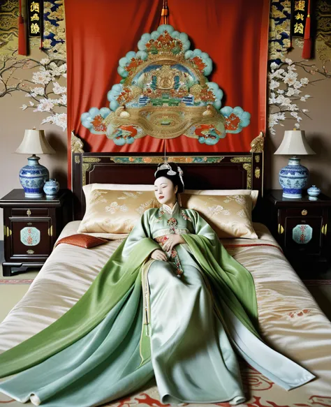 the empress of the qing dynasty is sleeping naked in the luxurious empress's bedroom in the chinese royal court the empress of t...