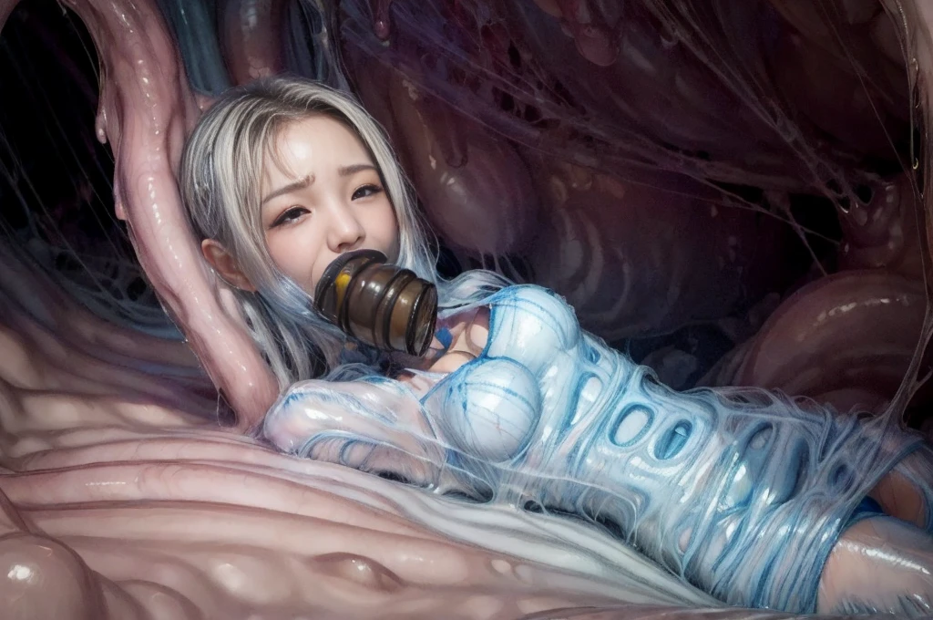 too many creepy tentacles are (((licking))) Asian school girl (inside creature:1.4) of stinky saliva fluids in fantasy, (stinky dress), wet girl, sitting, ((looking at the viewer)), wet skin, bukkake, anguished, bound by slimy tentacles, bdsm, vine, sitting in a mirror, she is resisting from cum shot, fetish, pussy juice stain, (she is hiding her mouth:1.5) inside creature, slimy ((wet skin)) dripping, (beautiful eyes), dried saliva, ((steaming)), depth of field, 1girl, solo, censored