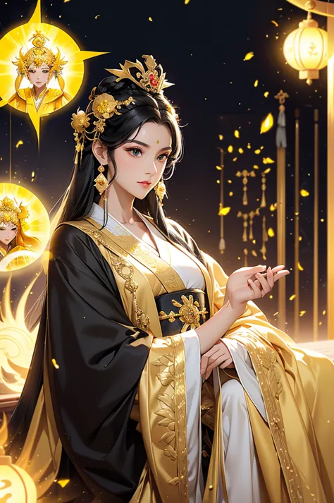 Black Hair, Immortal, Beauty, Royal sister, Stepmother, Gold Yellow Taoist robe, Golden Phoenix Coronet, Hair Bunch, Beautiful ,...