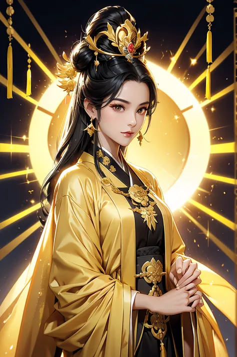 Black Hair, Immortal, Beauty, Royal sister, Stepmother, Gold Yellow Taoist robe, Golden Phoenix Coronet, Hair Bunch, Beautiful ,...