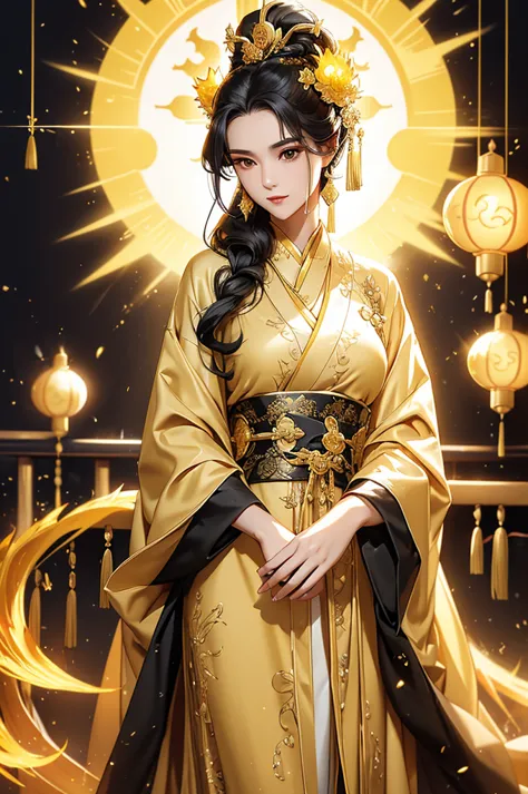 Black Hair, Immortal, Beauty, Royal sister, Stepmother, Gold Yellow Taoist robe, Golden Phoenix Coronet, Hair Bunch, Beautiful ,...