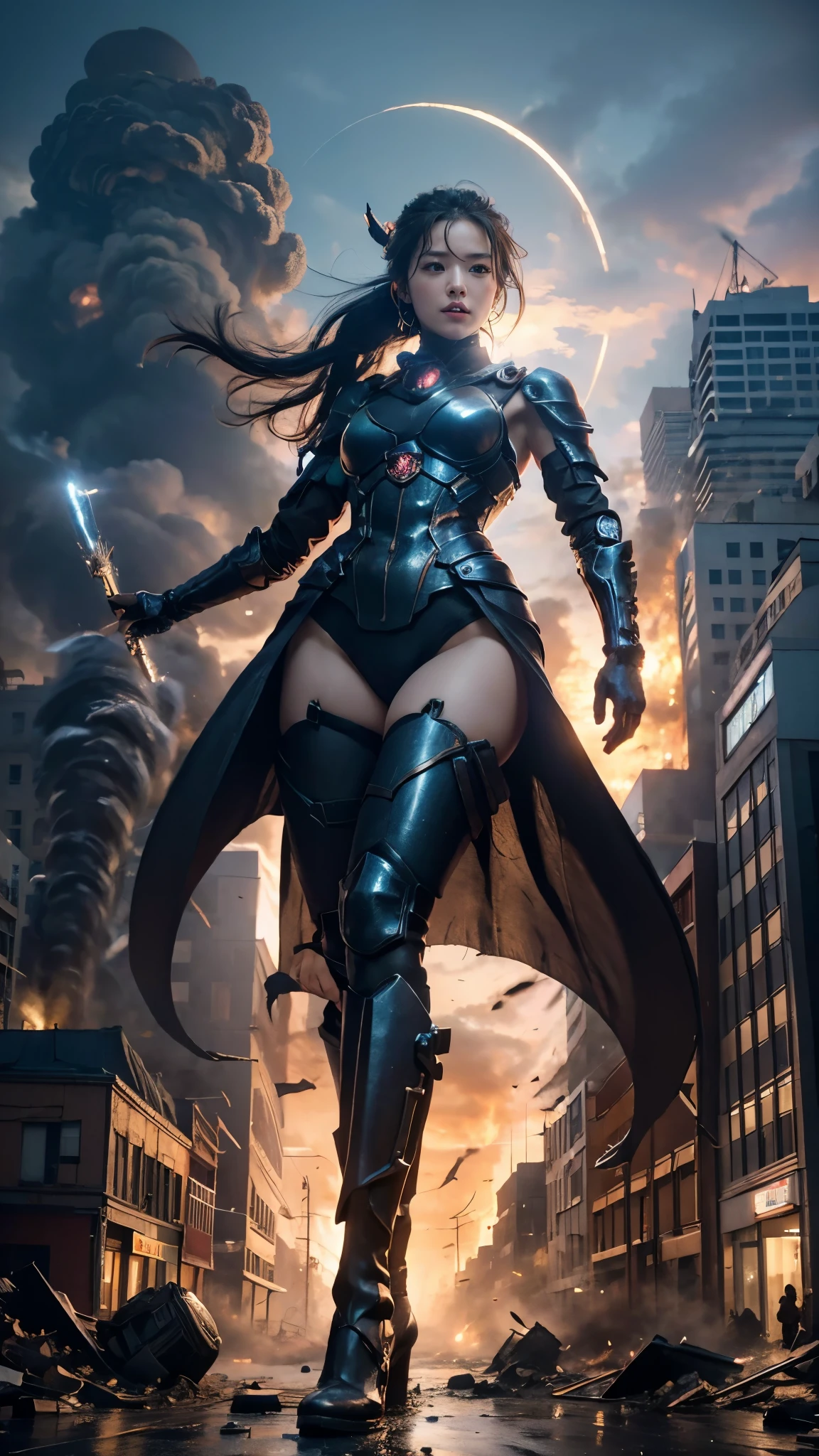 (Giantess element, high resolution, high quality, accurate body structure, detailed body), focus on girl,
BREAK,
Sexy, battle suit, towering giant girl, looking up at approaching woman from below, giant attacks city, cute, girl destroying small town,
mischievous expression, white skin, smiling, trampling, walking, trampling, anatomically correct, accurate human body, accurate skeleton, full body portrait, light beam from girl's hand, shock wave from girl's hand, magic,
BREAK,
destroying small town, rubble, burning small town, destroyed small building, collapsed highway, car being crushed, evacuation of residents, sunset, burning small town, rubble scattered at feet, taller than skyscrapers, big impact, increasing destructive elements, making city smaller, rampaging, city, building,
BREAK,
Girl and dragon,
BREAK,
Blue eyes, monster, fighting dragon, dragon flying in the sky background,