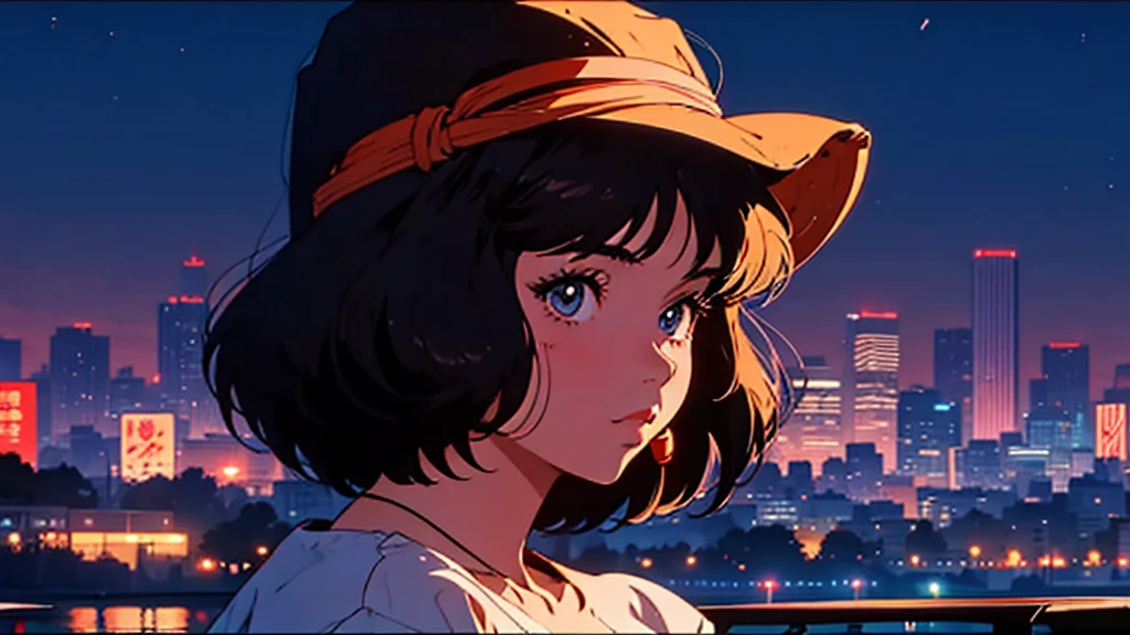 (masterpiece, Highest quality:1.2), Anime Girls, 80年代のAnime atmosphere, 80s anime style, レトロAnime Girls, 1980's anime style, Retro anime images, Anime atmosphere, Smoke a cigarette, night