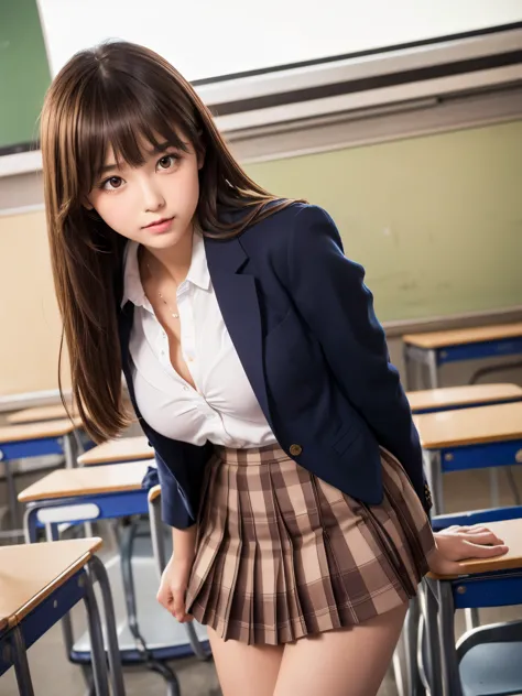 product quality,1 girl,cowboy shot,front view,young and pretty girl in japan,daytime, ((high school classroom:1.2)),schoolgirl u...