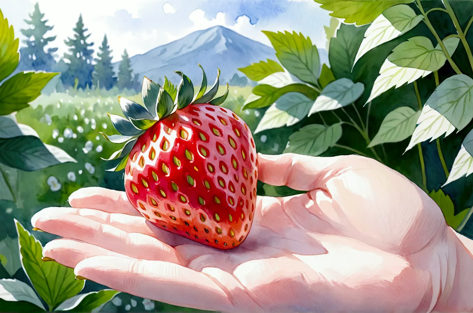 watercolor, watercolor (medium), strawberry, (一粒のstrawberry), Blurred Background