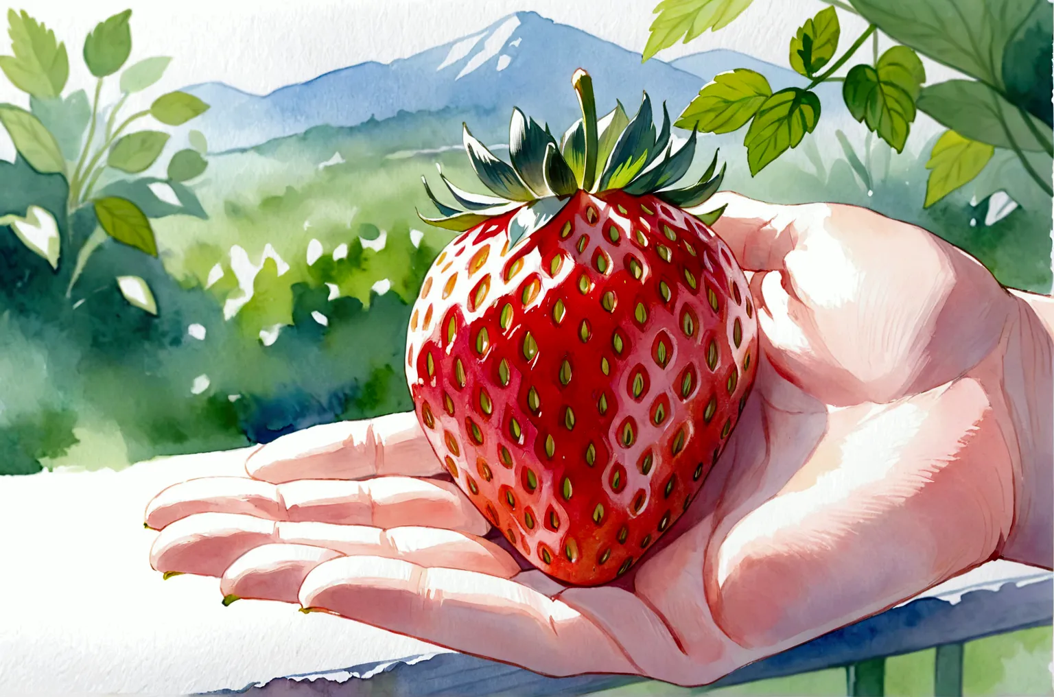 watercolor, watercolor (medium), strawberry, (一粒のstrawberry), Blurred Background