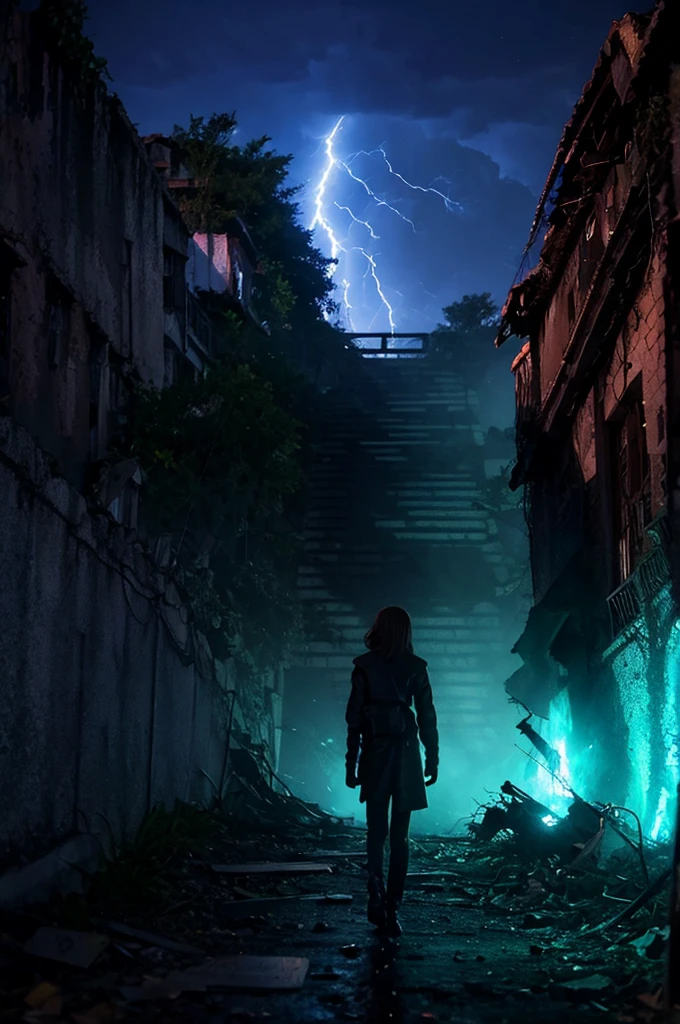 Lightning-like aura、In an abandoned city