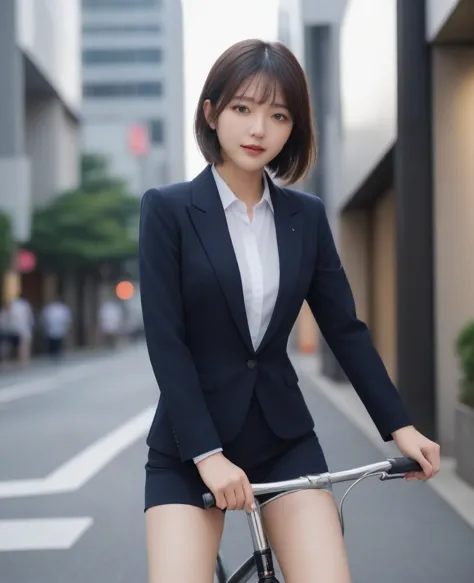 8k, photo realistic, scores 9, 8, 7, 6, medium closeup, detailed, very sharp, vivid, solo, biking through tokyo street, jacket, ...