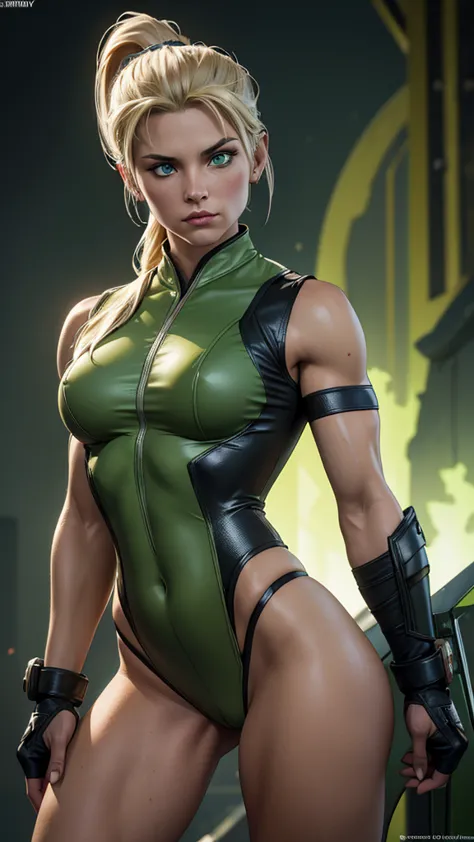 sonya blade, (mortal kombat), sexy girl, powerful, green classic sexy suit, young, skynny body, small and beautiful buttocks, to...