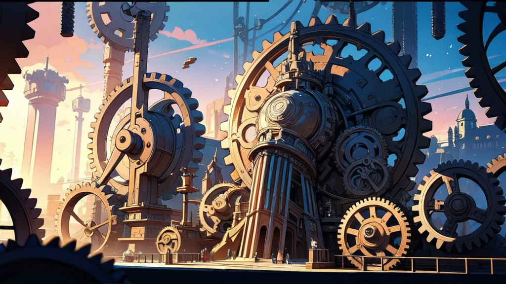 (A nation with constructions made of gears), festival, village, world of steel, GEARS, ultra detailed