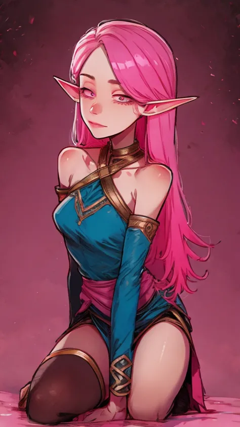 elf with pink hair in a slave costume