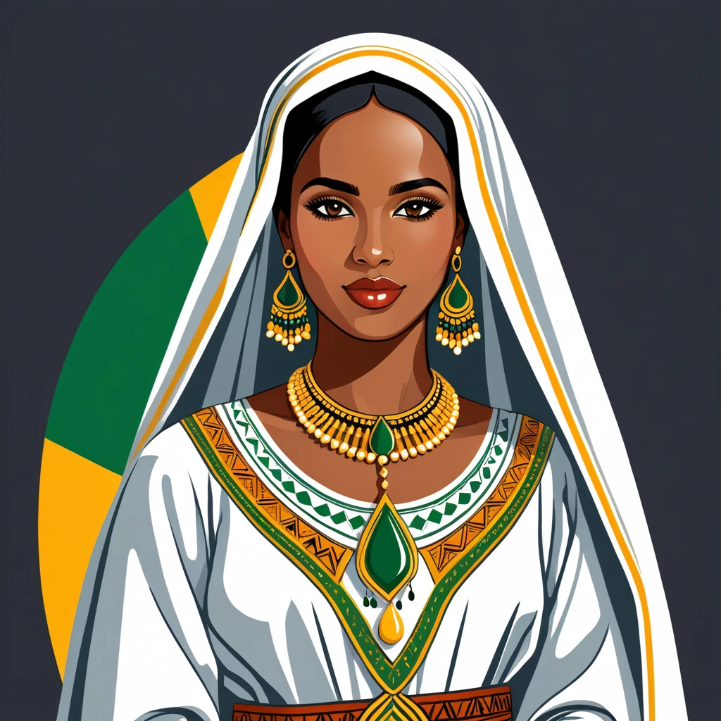 woman in mauritania folk outfit, vector graphics, strong contours, logo design
