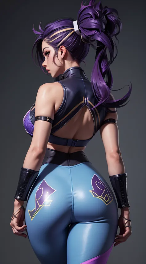 kda akali, back view, big ass, perfect breast, beautiful, sexy, slim, cute, highly detailed, deep focused image, realistic full-...