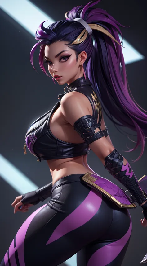 kda akali, front view, big ass, perfect breast, beautiful, sexy, slim, cute, highly detailed, deep focused image, realistic full...