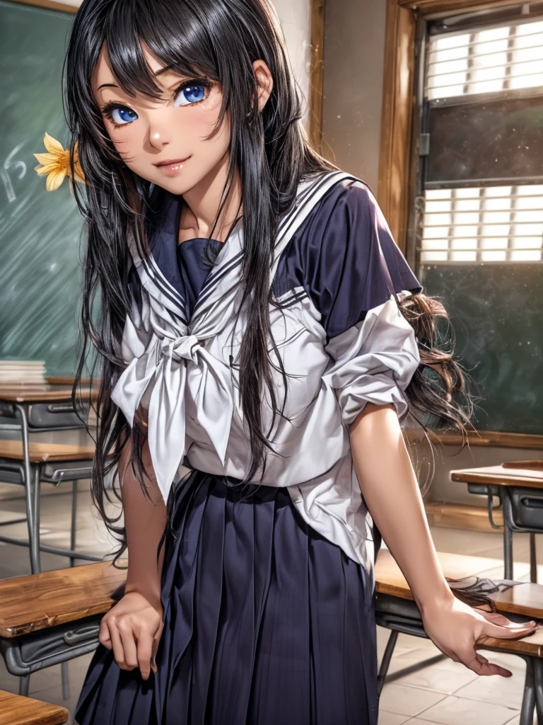 anime:1.5, (masterpiece:1), (Best Quality:1), (1 girls, Schoolgirl in japanese uniform sexy pose, extra size, (((ultra realistic face))), splendid sensual and suggestive smile, , for white, Look seductively, beautiful face, totally beautiful girl , sexy, schoolgirl clothes, covered and warm body, in a circle, (Eternal:1.1), (school classroom scenario:1.25), (cosmos:1.5), education theme, high detailed, cinematic lighting, sensual atmosphere