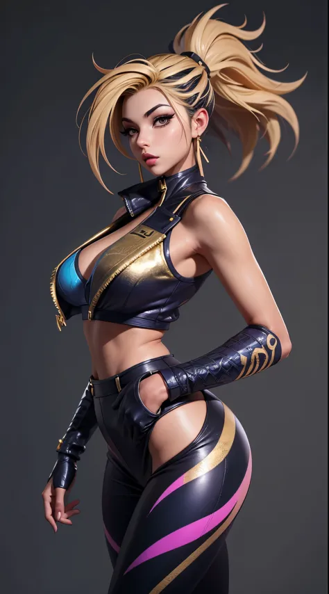 kda akali, front view, big ass, perfect breast, beautiful, sexy, slim, cute, highly detailed, deep focused image, realistic full...