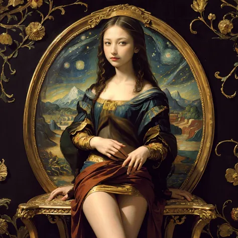 a fascinating contemporary interpretation of leonardo da vinci's mona lisa. featuring a mona lisa that blends classical and mode...