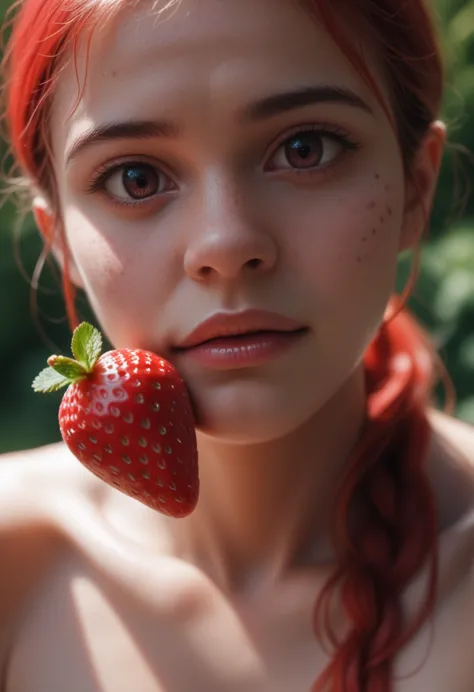 a ripe, juicy strawberry, detailed realistic high quality photorealistic 3d render, macro close-up view, sharp focus, vibrant re...