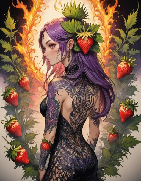 arafed, dark fantasy art, fantasy art, goth art, a picture of a tattoo on the back of a female elf, a glowing tattoo of a ((stra...