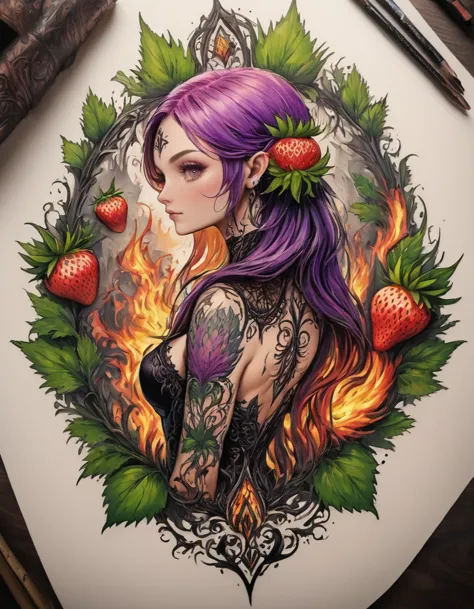 arafed, dark fantasy art, fantasy art, goth art, a picture of a tattoo on the back of a female elf, a glowing tattoo of a ((stra...