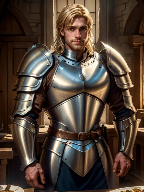 (highly detailed, detailed eyes, soft light, photorealistic, realistic light; cinematic) gorgeous 28-year-old male medieval knig...