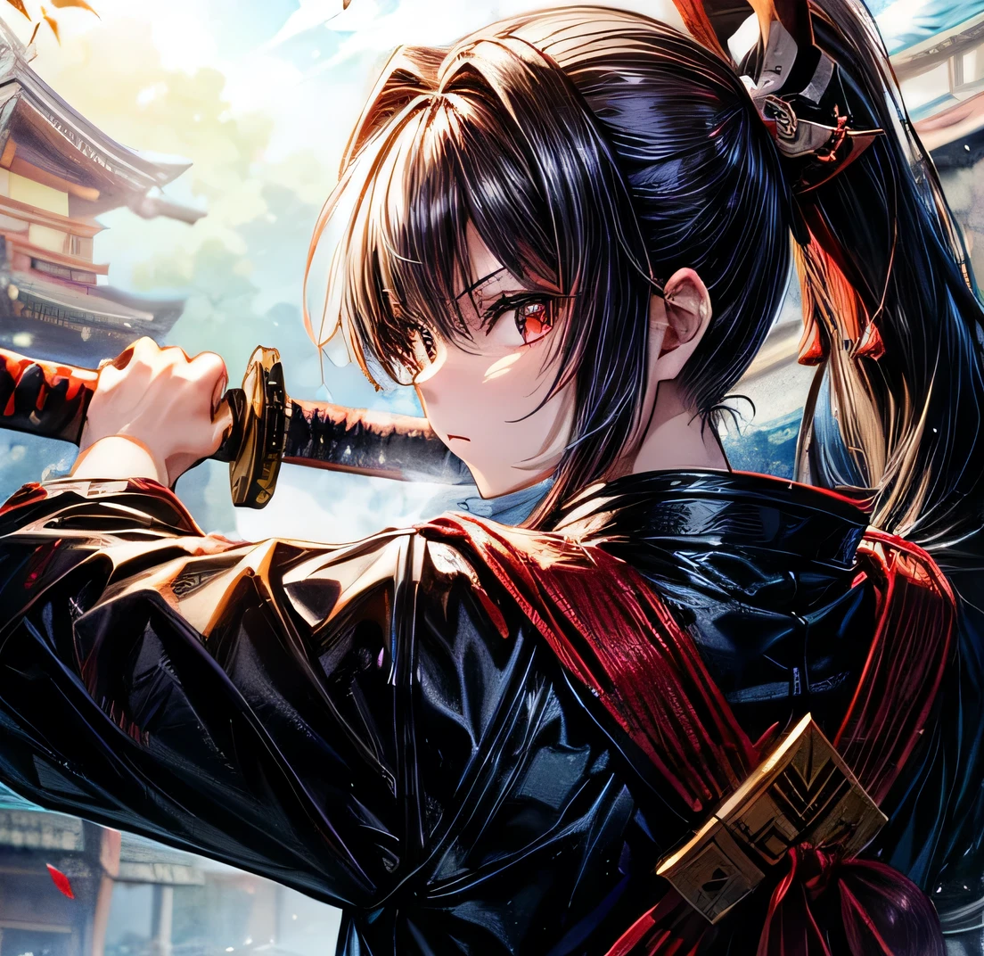 　Black Hair　Ponytail Long　Yagyu Shinkage-ryu swordsmanship　Presence　Fit　Menkyo Kaiden　Tosei Gusoku　armor　Japanese sword　Beauty　swordsmanship
