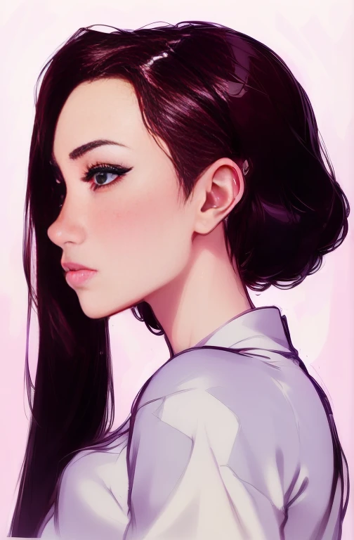 identification photo, SFW, (Ultra Quality, Unparalleled Masterpiece:1.4), Ethereal, (Realism:1.4), (Realisitc:1.2), (Absurdres:1.4), anime style, profile view, angelina jolie, side view, art by wlop and ross tran, profile view, looking to the right, looking straight ahead